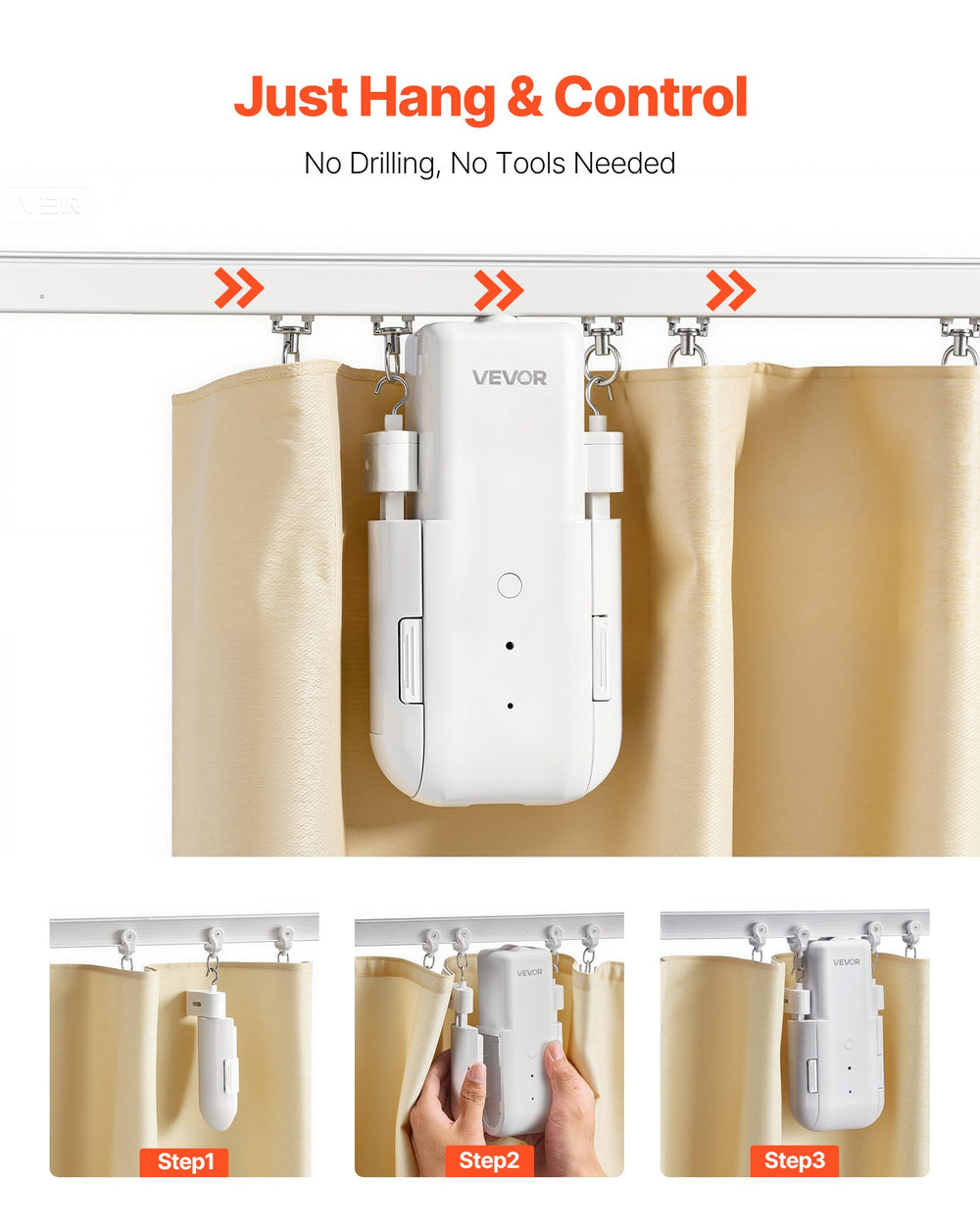Automatic curtain opener for U-shaped rails