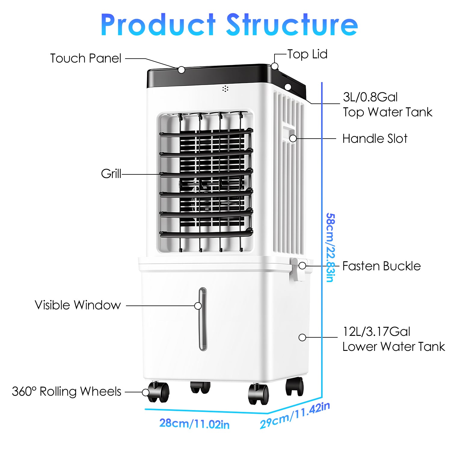 portable evaporative air cooler for bedroom and home