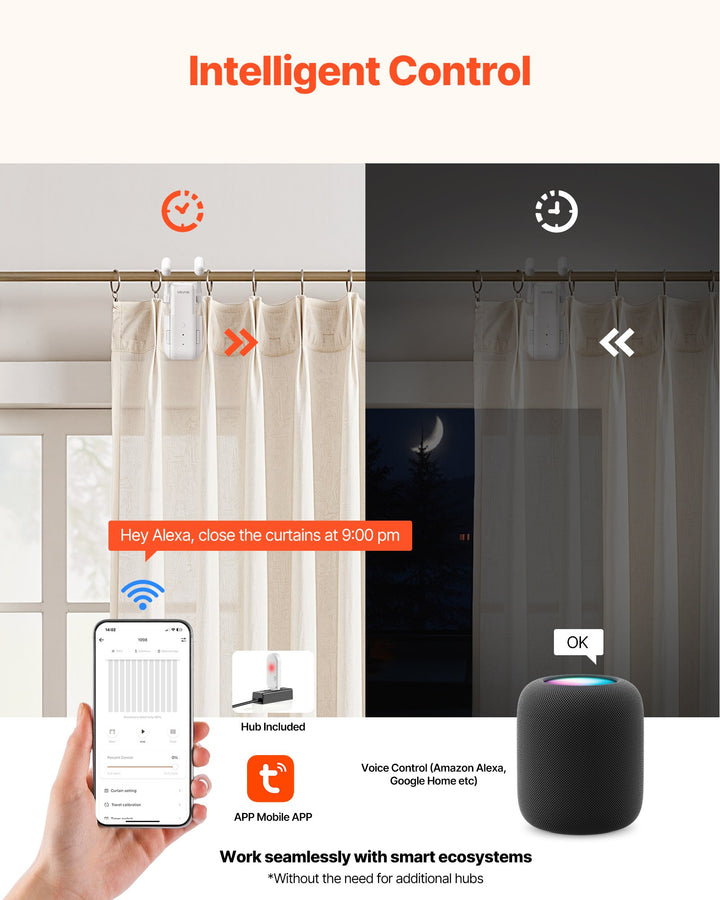 Smart curtain motor with remote and hub for automatic curtains