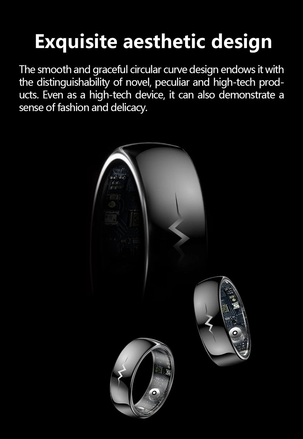 ECG Health Smart Ring – Heart, Blood Oxygen, Sleep Monitor, 5ATM Waterproof