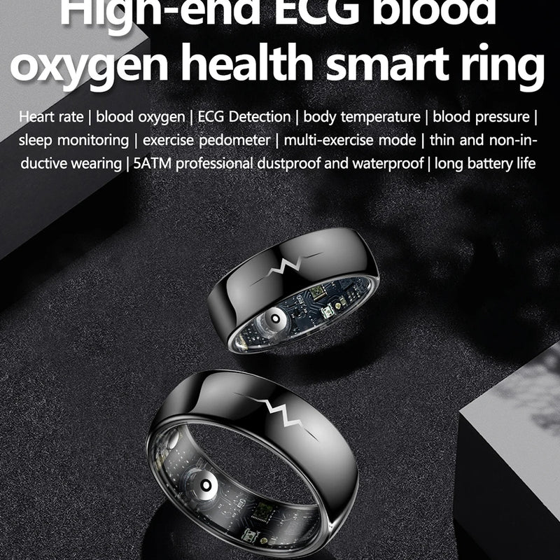 ECG Health Smart Ring – Heart, Blood Oxygen, Sleep Monitor, 5ATM Waterproof