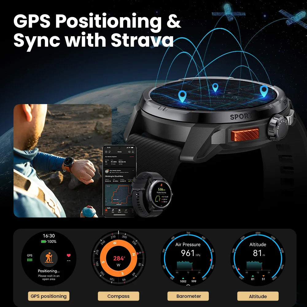 HAYLOU Solar Ultra GPS Smartwatch – 1.6” AMOLED, Bluetooth Calls, 5ATM