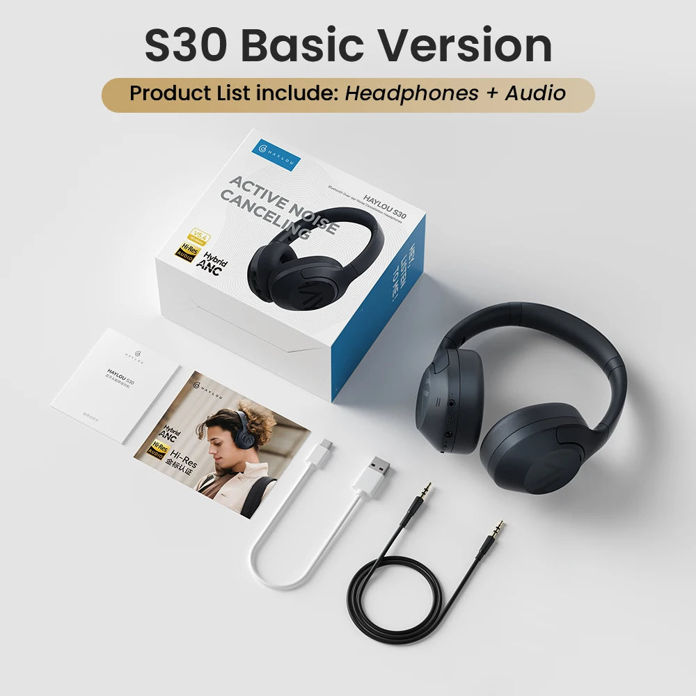 HAYLOU S30 Wireless Bluetooth 5.4 Headphones with ANC & 80H Playtime