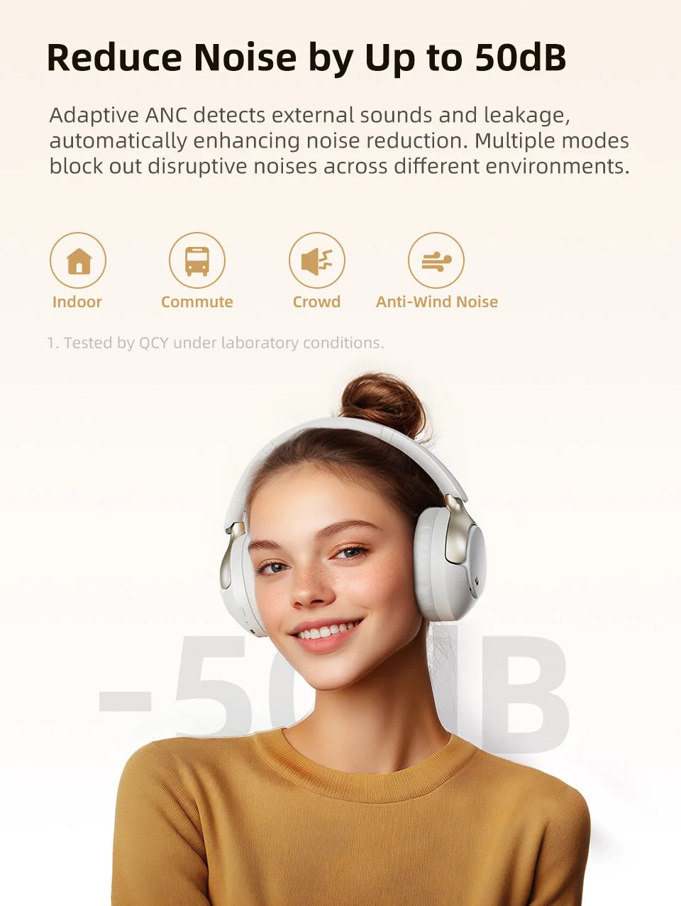 QCY H3 Pro ANC Wireless Headphones – 50dB Noise Canceling, Hi-Res Audio