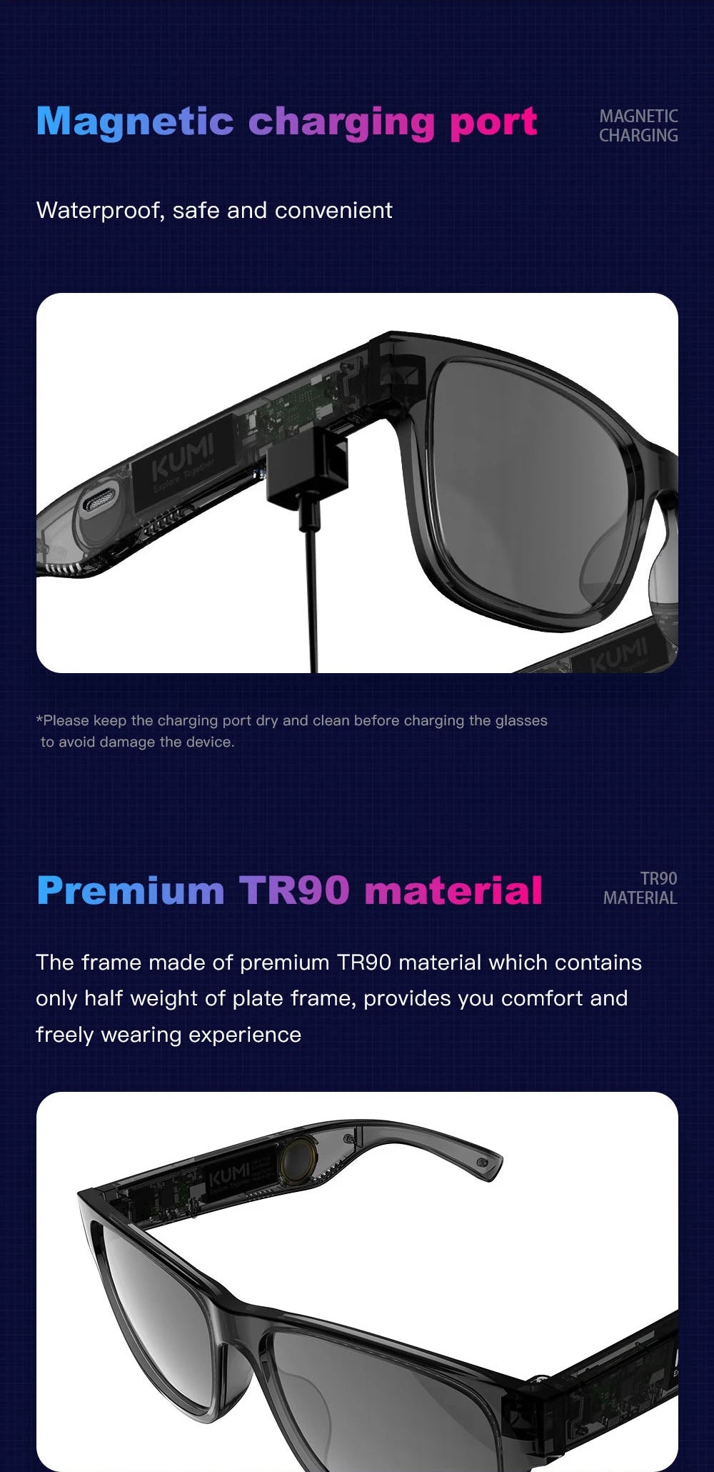 KUMI Meta V1 Smart Bluetooth Sunglasses with AI & Open-Ear Audio