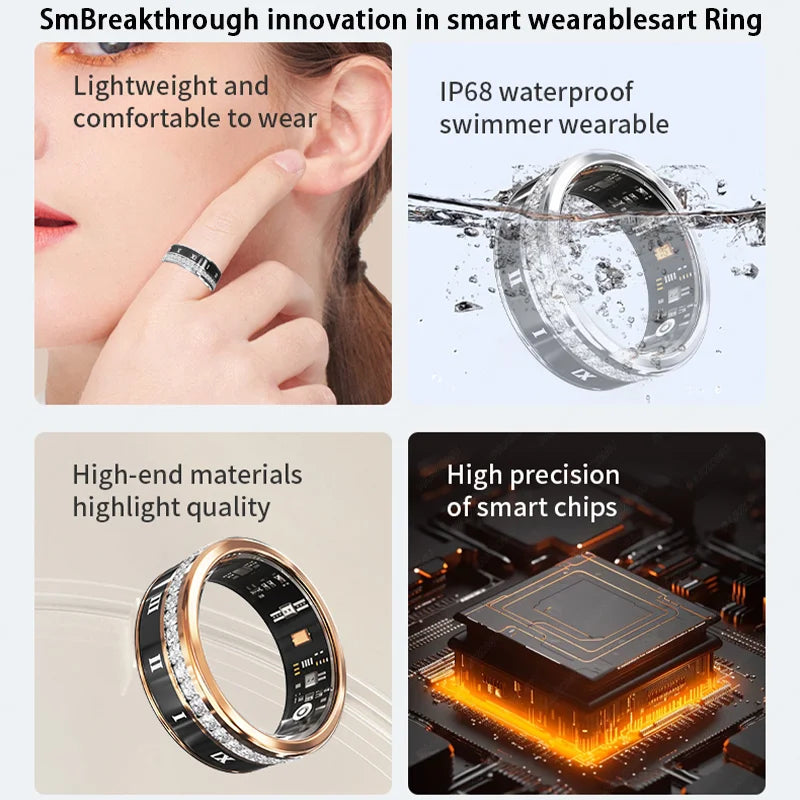 Diamond Inlaid Smart Ring – Health & Fitness Tracker for iPhone/Android