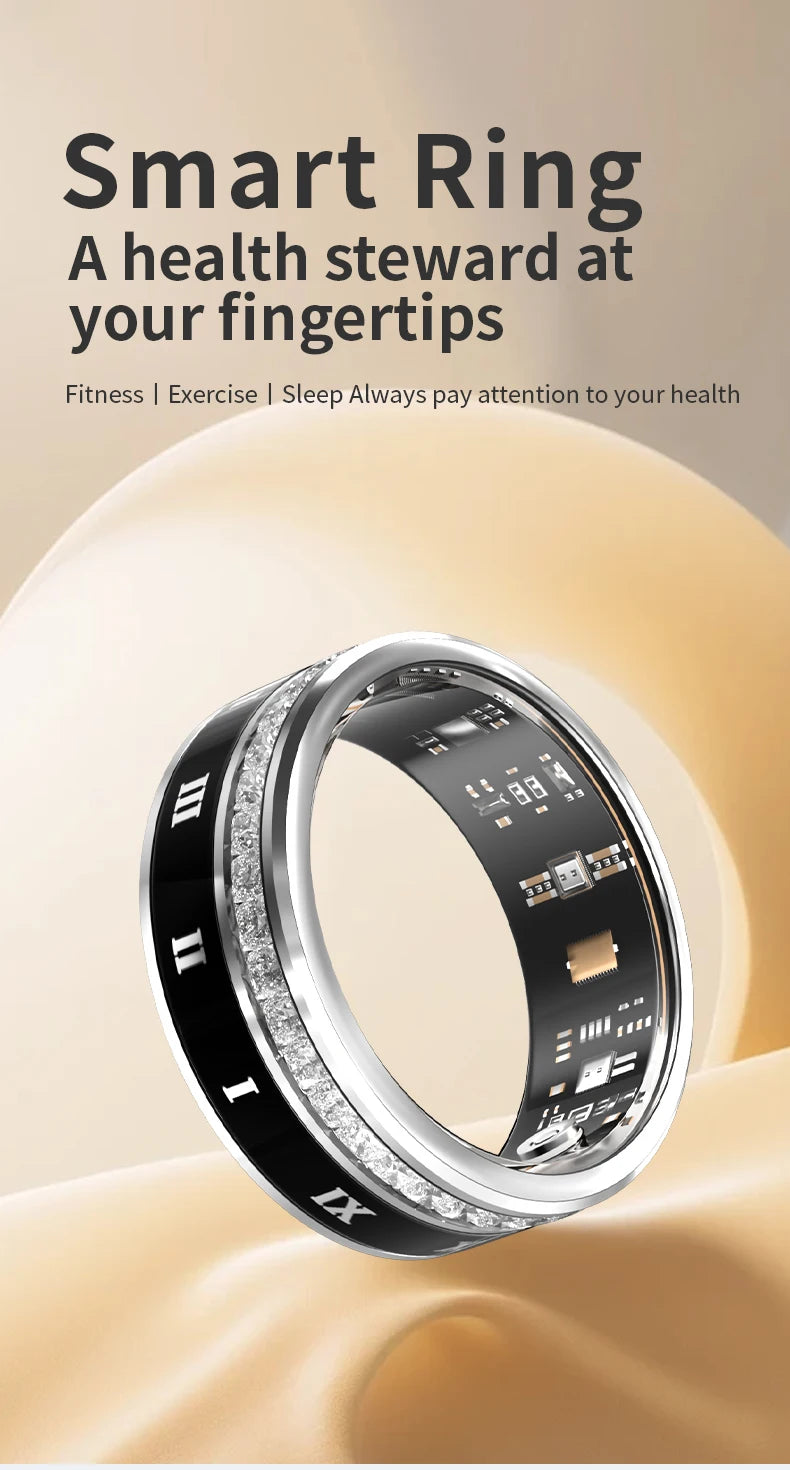 Diamond Inlaid Smart Ring – Health & Fitness Tracker for iPhone/Android