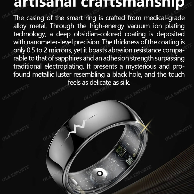 New ECG Monitor Smart Ring 2025 Heart Rate Blood Oxygen Health Monitoring Multi-sport Mode Temperature 3ATM Waterproof Smartring