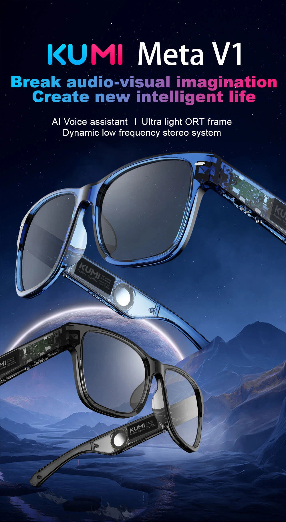 KUMI Meta V1 Smart Bluetooth Sunglasses with AI & Open-Ear Audio