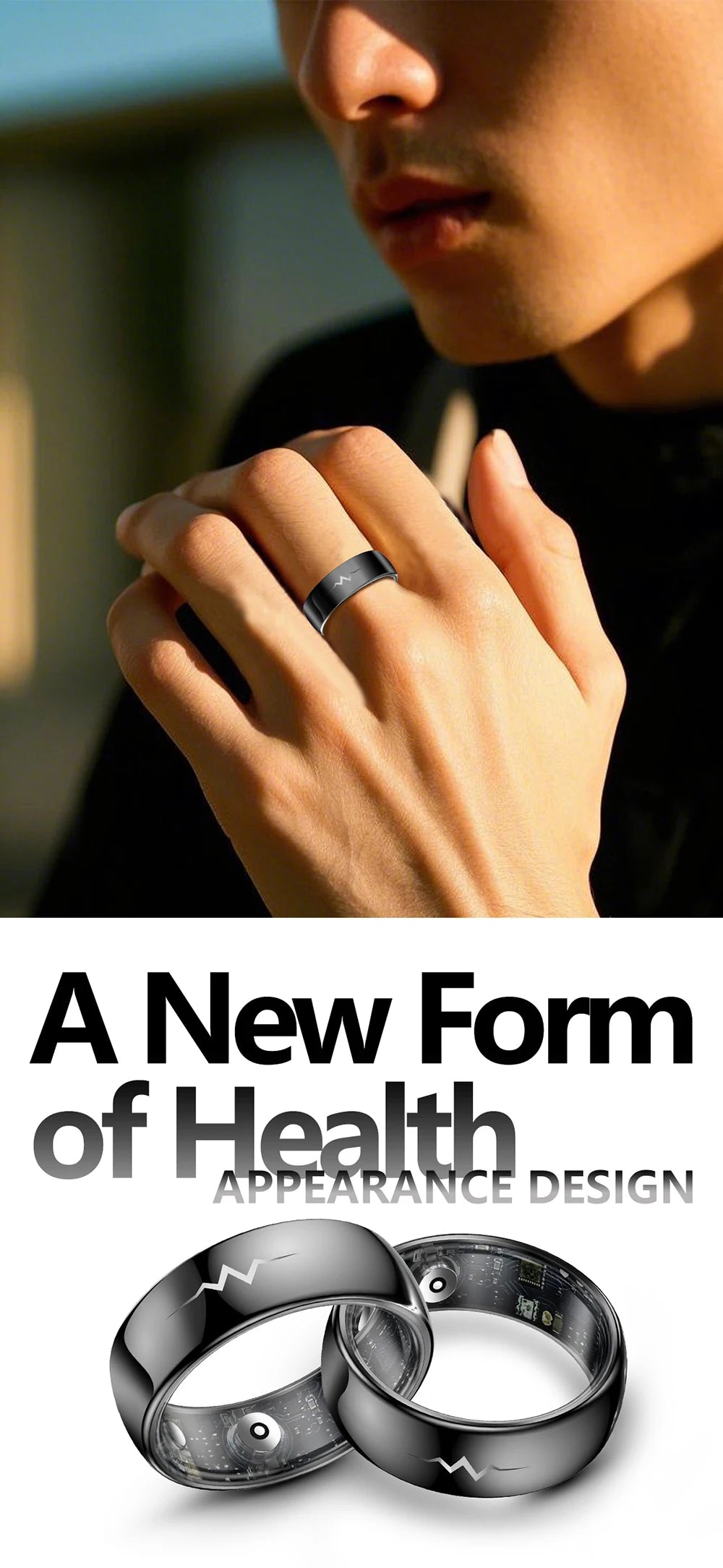 ECG Health Smart Ring – Heart, Blood Oxygen, Sleep Monitor, 5ATM Waterproof