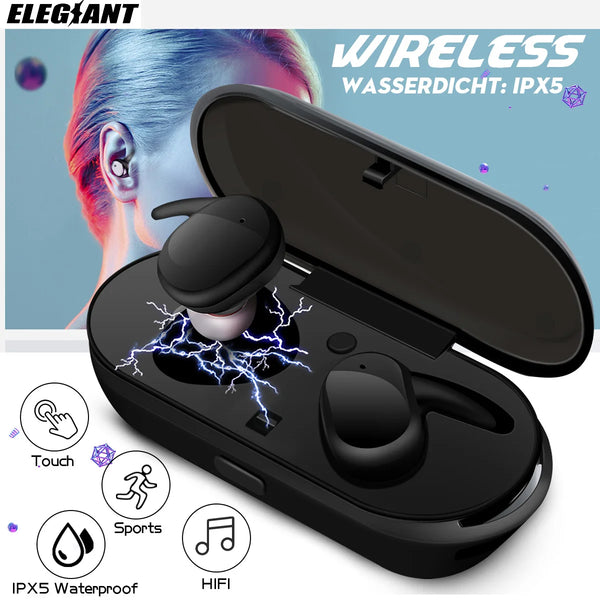 ELEGIANT TWS Bluetooth 4.0 Wireless Headphones – Long Battery, Bass, Mic