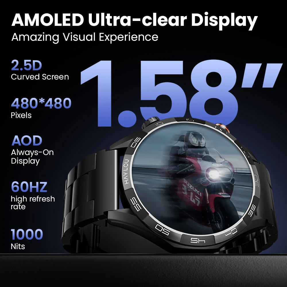 HAYLOU Solar 5 Voice Calling Smartwatch – 1.58" AMOLED, 24H Health Monitor