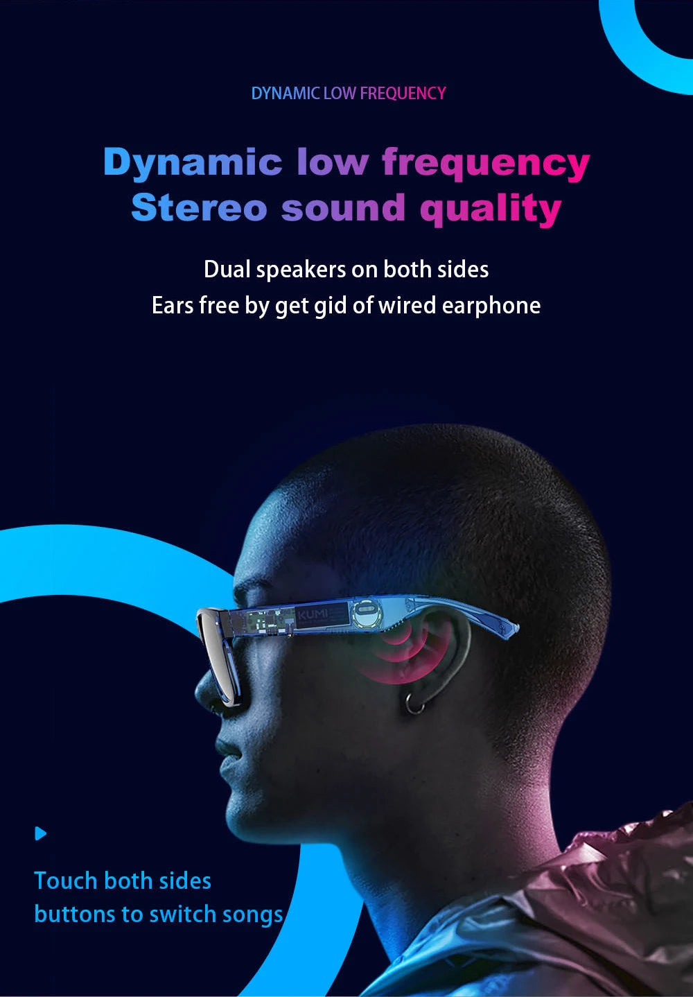KUMI Meta V1 Smart Bluetooth Sunglasses with AI & Open-Ear Audio