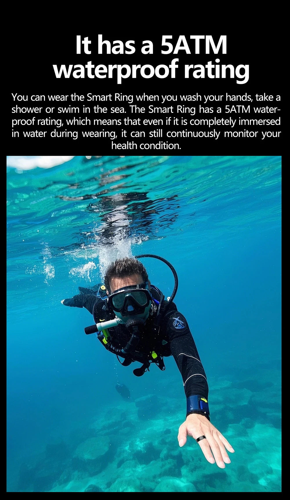 ECG Health Smart Ring – Heart, Blood Oxygen, Sleep Monitor, 5ATM Waterproof