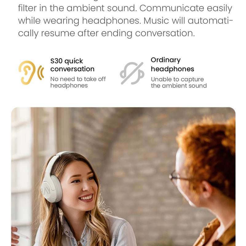HAYLOU S30 Wireless Bluetooth 5.4 Headphones with ANC & 80H Playtime
