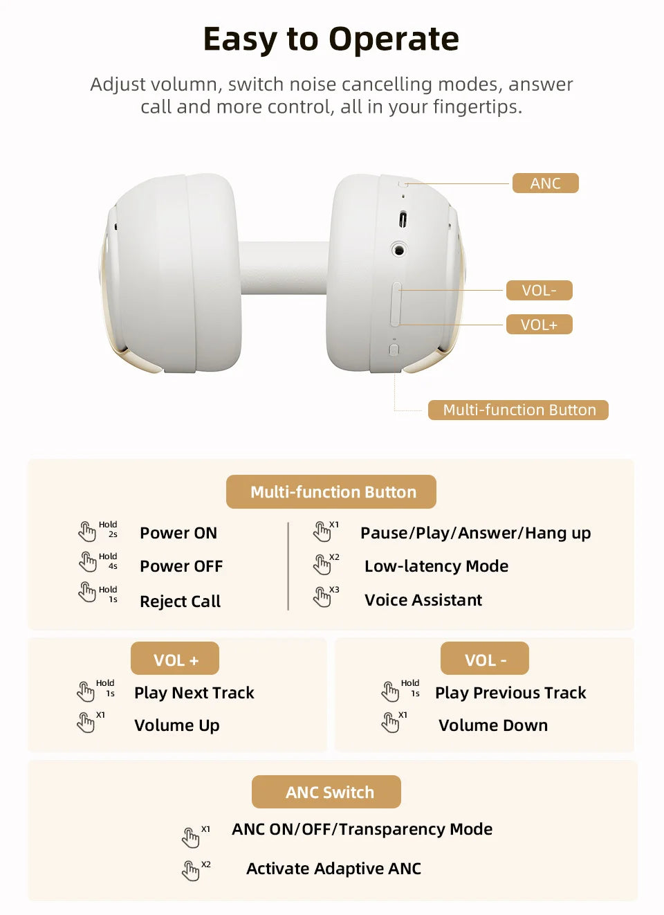 QCY H3 Pro ANC Wireless Headphones – 50dB Noise Canceling, Hi-Res Audio