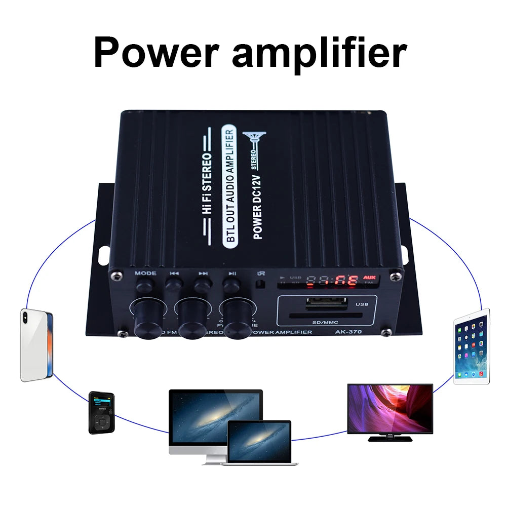 AK-370 2.0 Channel Audio Power Amplifier – 20W+20W, USB OTG Input