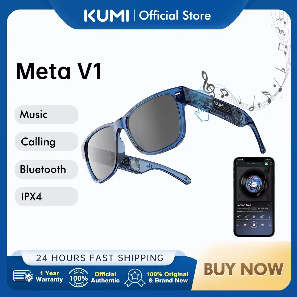 KUMI Meta V1 Smart Bluetooth Sunglasses with AI & Open-Ear Audio