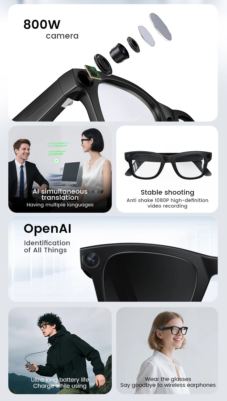 KUMI AI Smart Glasses – Polarized Bluetooth Sunglasses