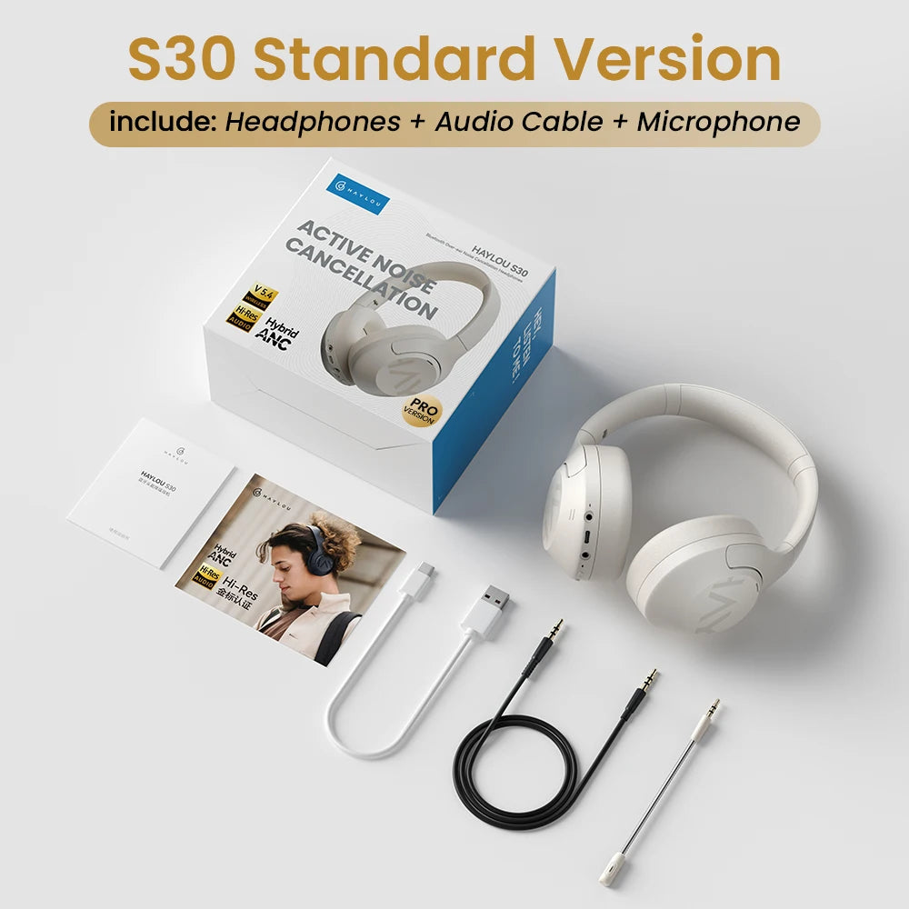 HAYLOU S30 Wireless Bluetooth 5.4 Headphones with ANC & 80H Playtime