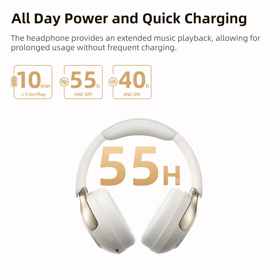 QCY H3 Pro ANC Wireless Headphones – 50dB Noise Canceling, Hi-Res Audio