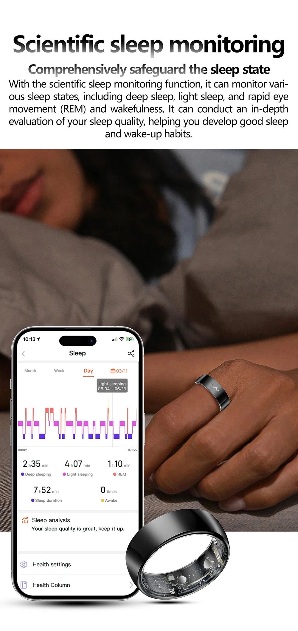 ECG Health Smart Ring – Heart, Blood Oxygen, Sleep Monitor, 5ATM Waterproof