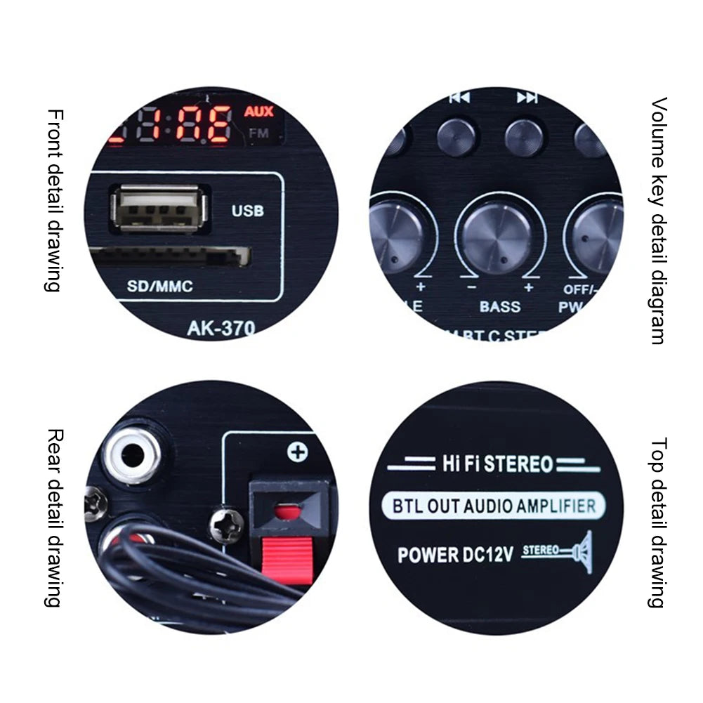 AK-370 2.0 Channel Audio Power Amplifier – 20W+20W, USB OTG Input
