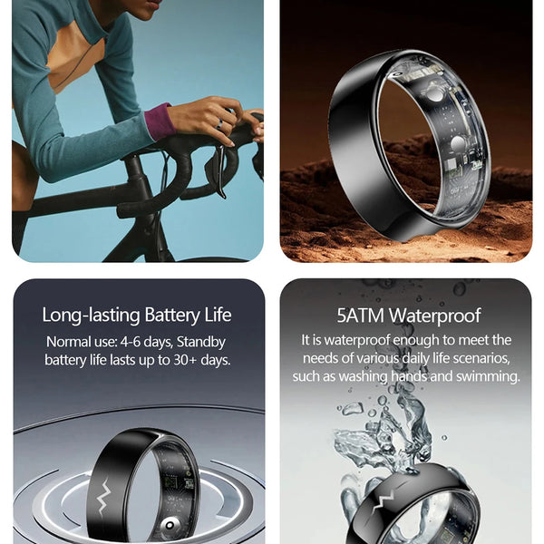 ECG Health Smart Ring – Heart, Blood Oxygen, Sleep Monitor, 5ATM Waterproof