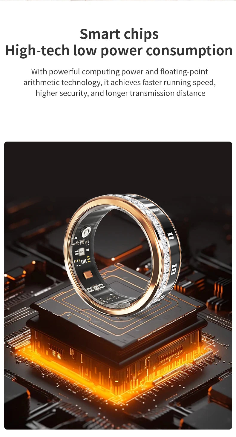 Diamond Inlaid Smart Ring – Health & Fitness Tracker for iPhone/Android