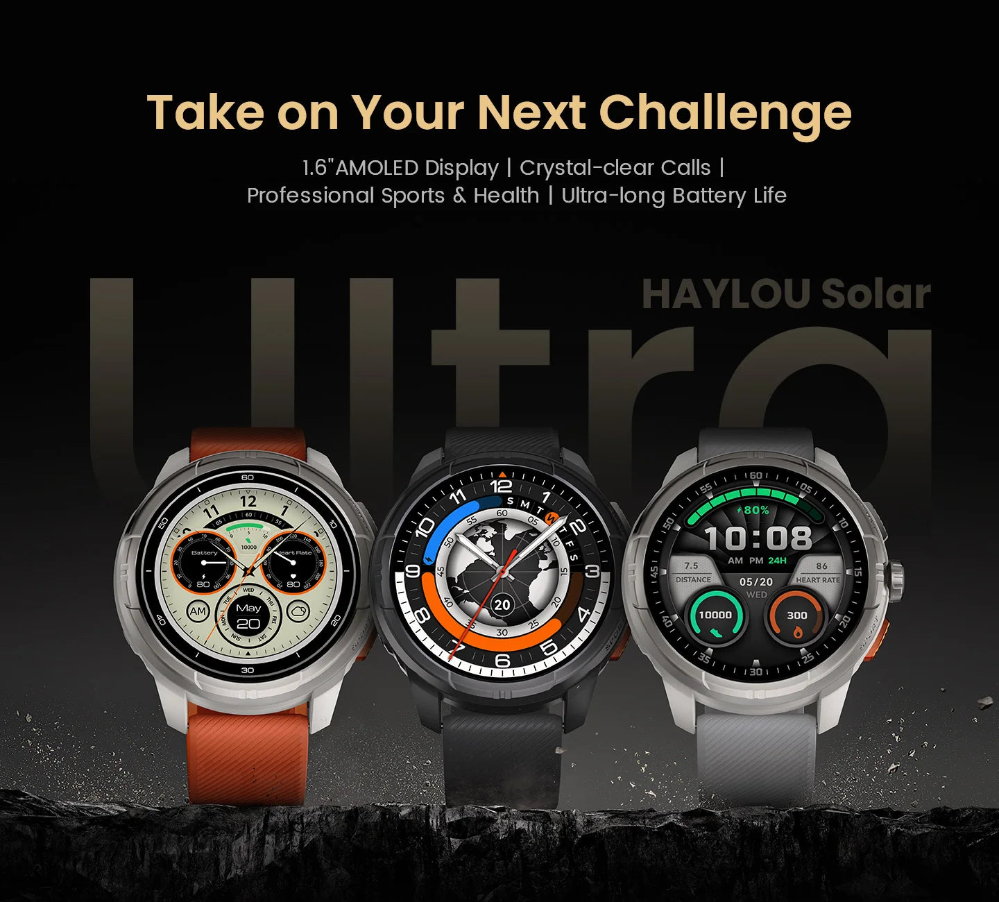 HAYLOU Solar Ultra GPS Smartwatch – 1.6” AMOLED, Bluetooth Calls, 5ATM