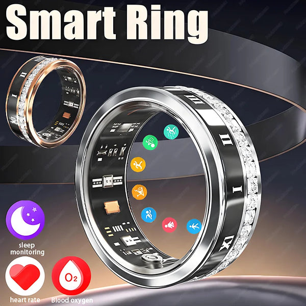 Diamond Inlaid Smart Ring – Health & Fitness Tracker for iPhone/Android