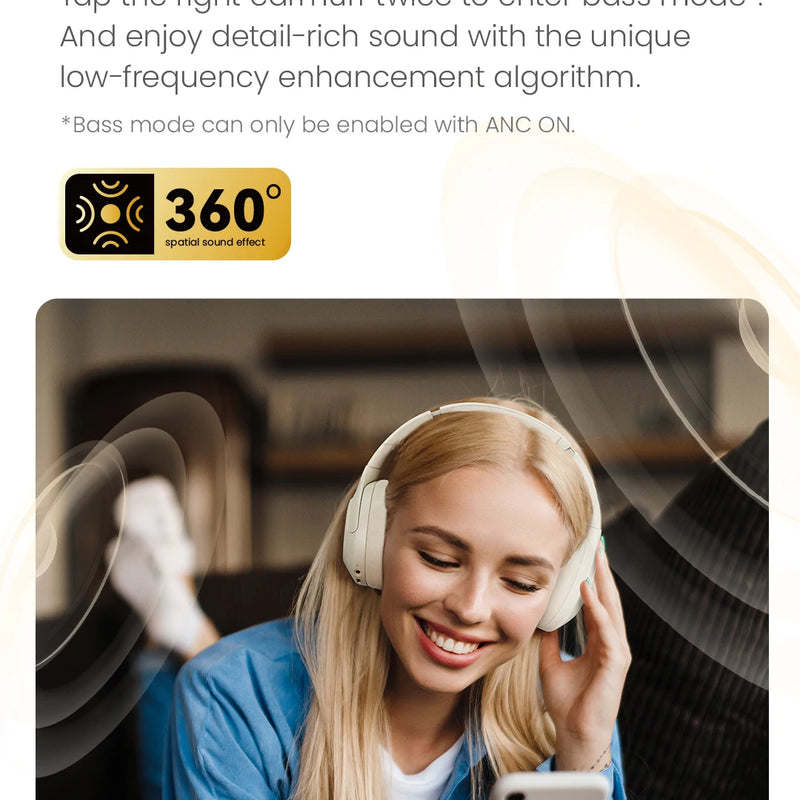 HAYLOU S30 Wireless Bluetooth 5.4 Headphones with ANC & 80H Playtime