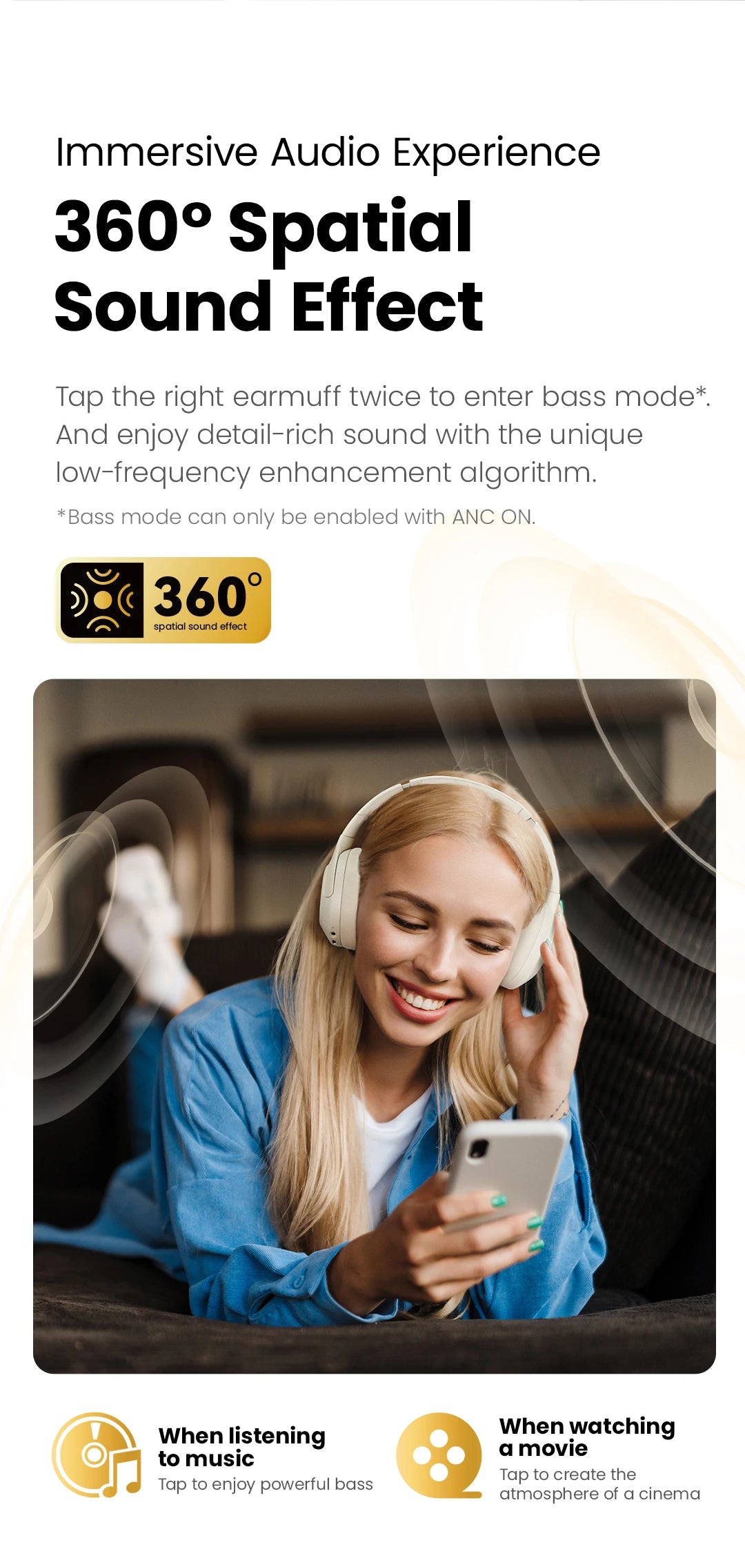 HAYLOU S30 Wireless Bluetooth 5.4 Headphones with ANC & 80H Playtime