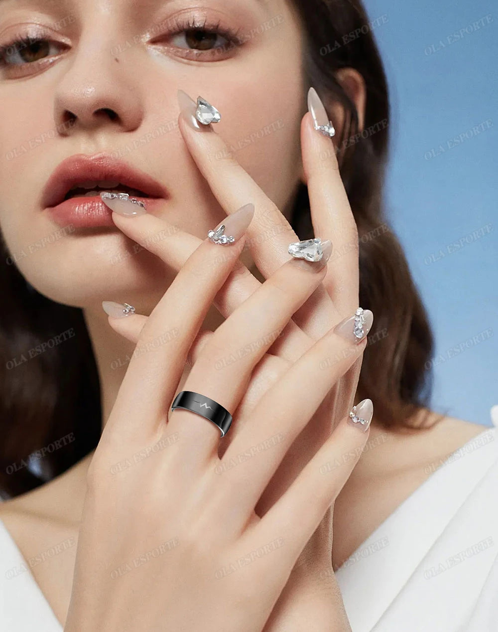 ECG smart ring close up with health and fitness tracking features