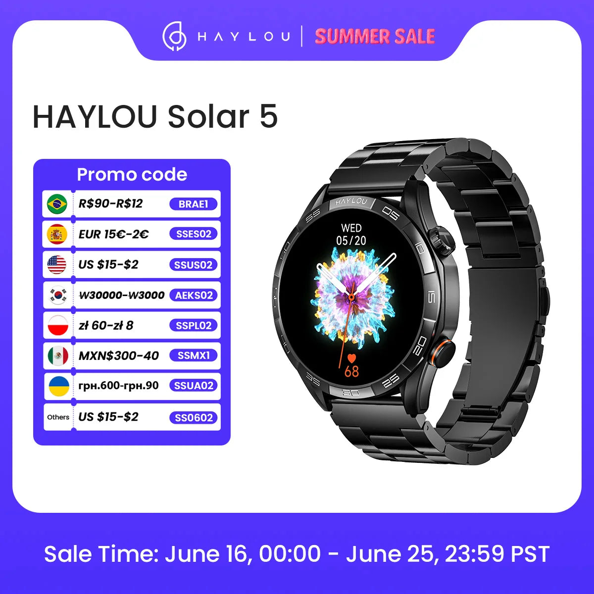 HAYLOU Solar 5 Voice Calling Smartwatch – 1.58" AMOLED, 24H Health Monitor