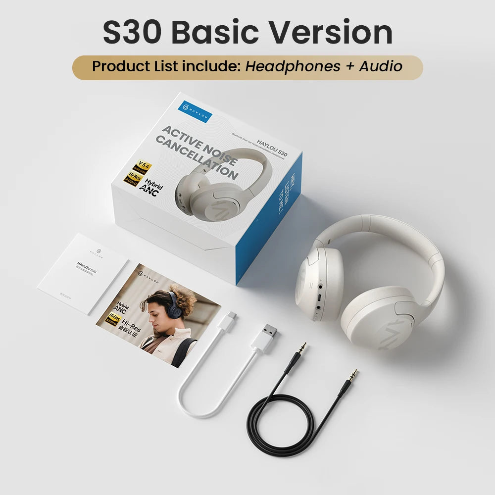 HAYLOU S30 Wireless Bluetooth 5.4 Headphones with ANC & 80H Playtime
