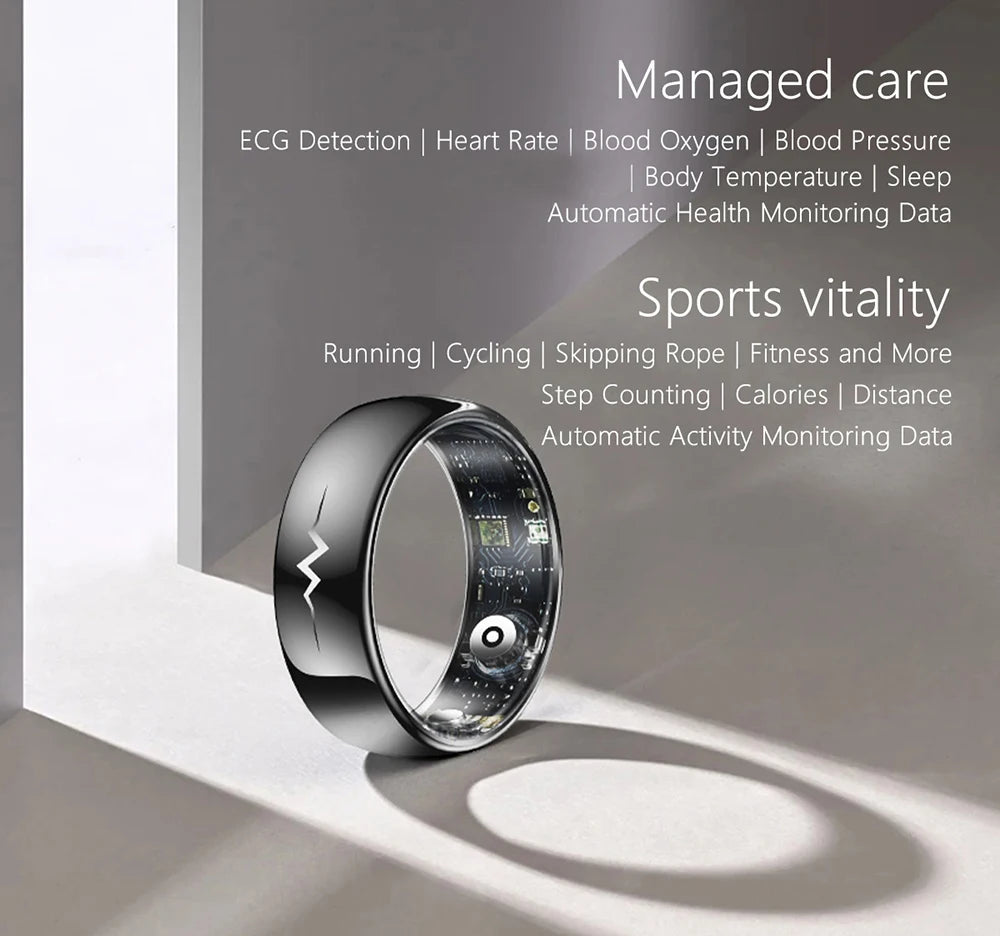 ECG Health Smart Ring – Heart, Blood Oxygen, Sleep Monitor, 5ATM Waterproof