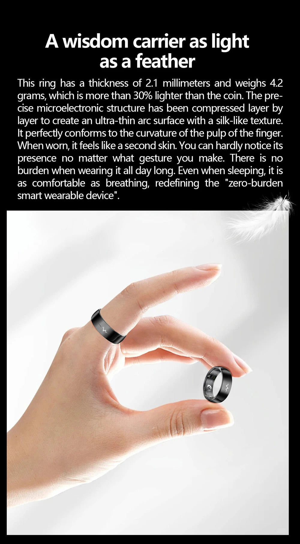 ECG Health Smart Ring – Heart, Blood Oxygen, Sleep Monitor, 5ATM Waterproof