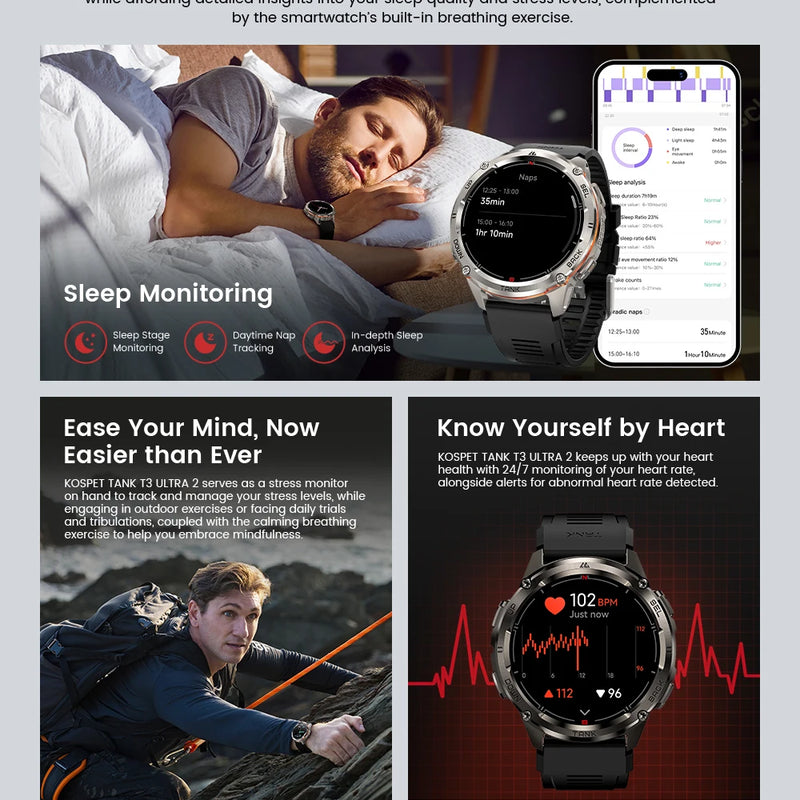KOSPET TANK T3 Ultra GPS Smartwatch – Compass, Altimeter, Waterproof