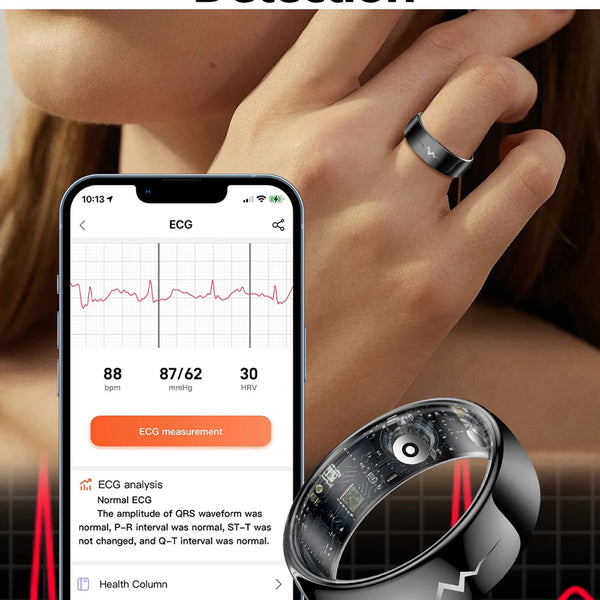 ECG Health Smart Ring – Heart, Blood Oxygen, Sleep Monitor, 5ATM Waterproof