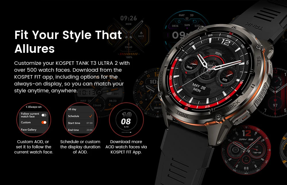 KOSPET TANK T3 Ultra GPS Smartwatch – Compass, Altimeter, Waterproof