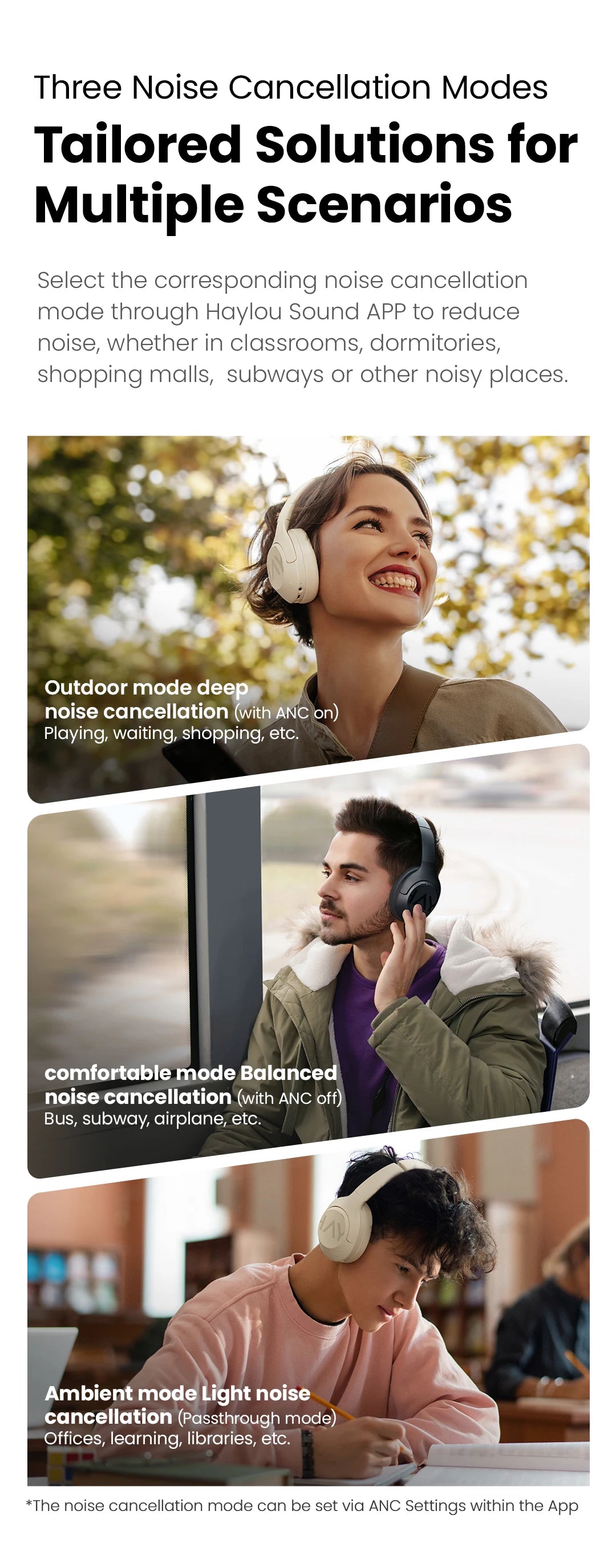 HAYLOU S30 Wireless Bluetooth 5.4 Headphones with ANC & 80H Playtime