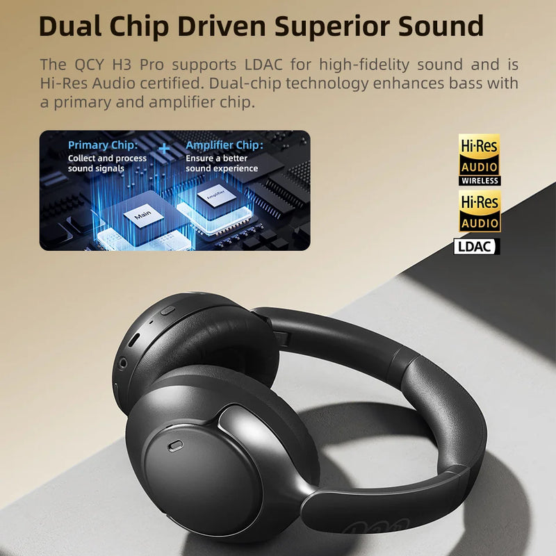 QCY H3 Pro ANC Wireless Headphones – 50dB Noise Canceling, Hi-Res Audio
