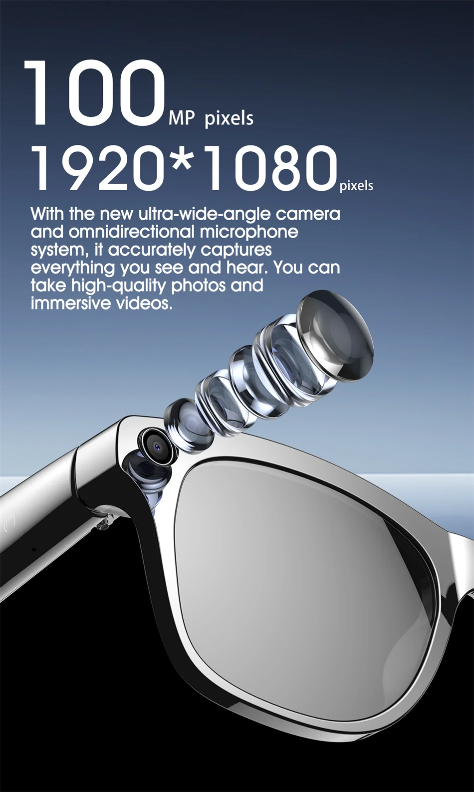 4K AI Smart Glasses with Voice Assistant & 100MP Camera