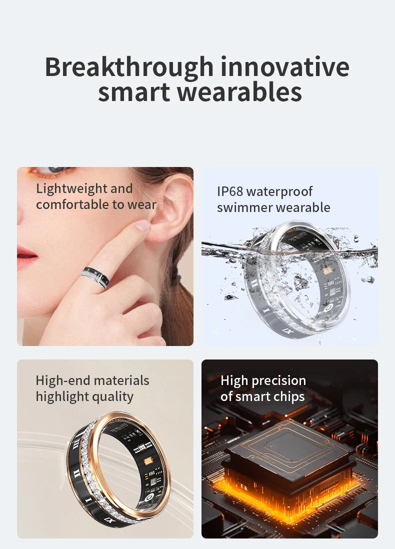 Diamond Inlaid Smart Ring – Health & Fitness Tracker for iPhone/Android