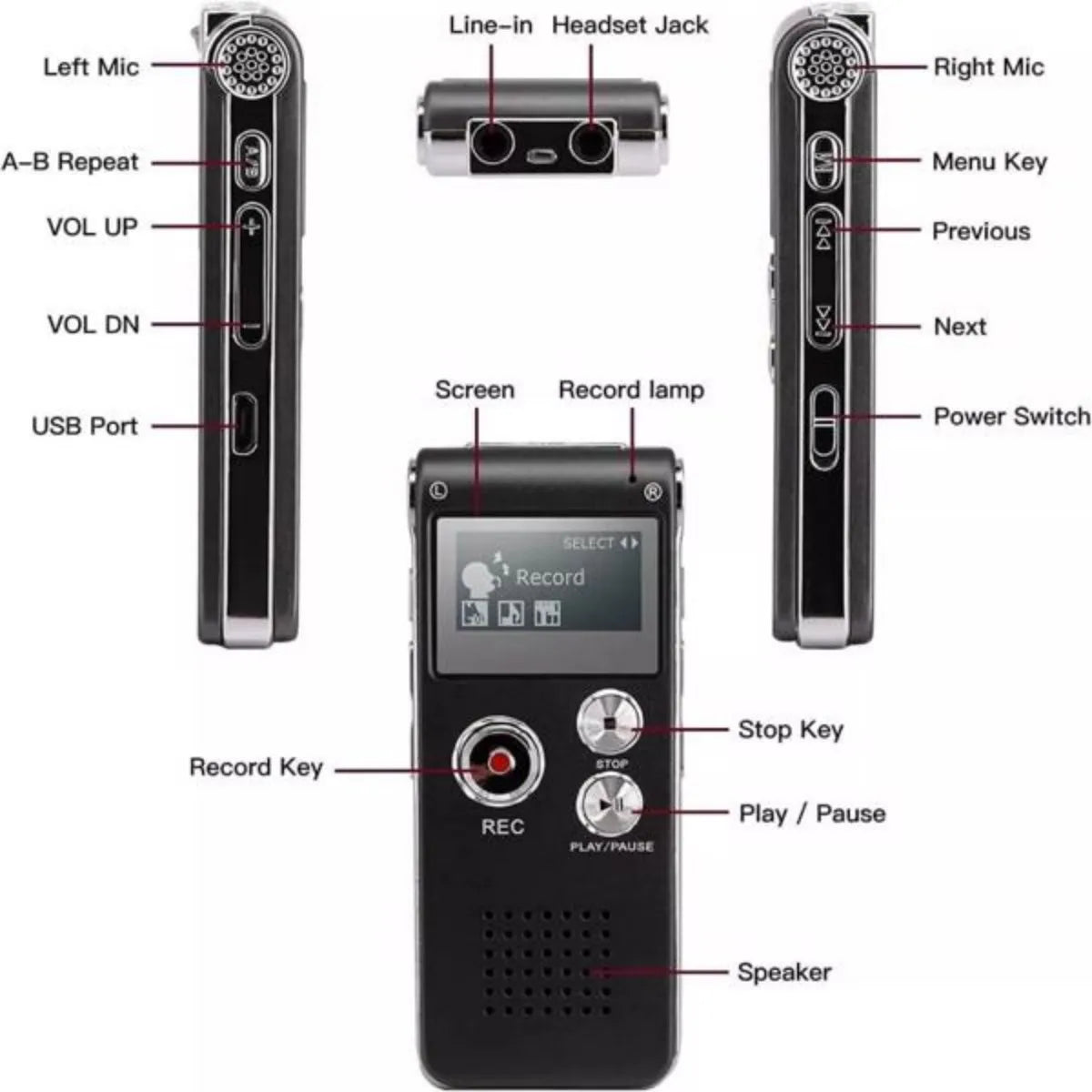 Digital Voice Recorder MP3 Player – 8GB Mini USB Audio Recorder