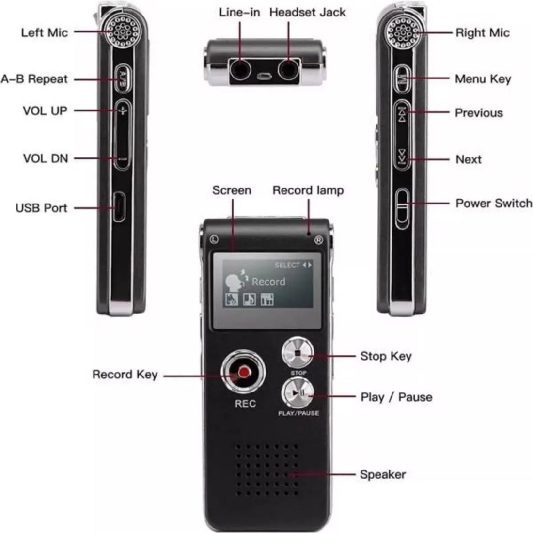 Digital Voice Recorder MP3 Player – 8GB Mini USB Audio Recorder