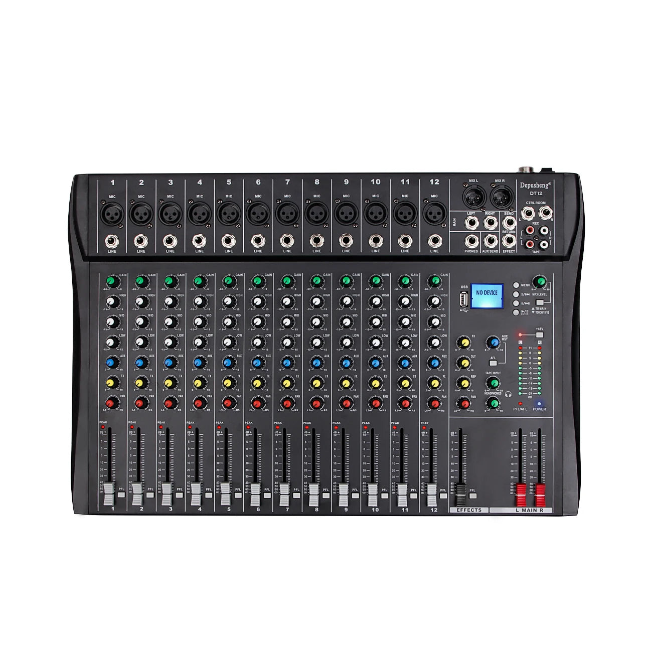 Depusheng 12-Channel Audio Mixer – Bluetooth, USB, 48V Phantom Power