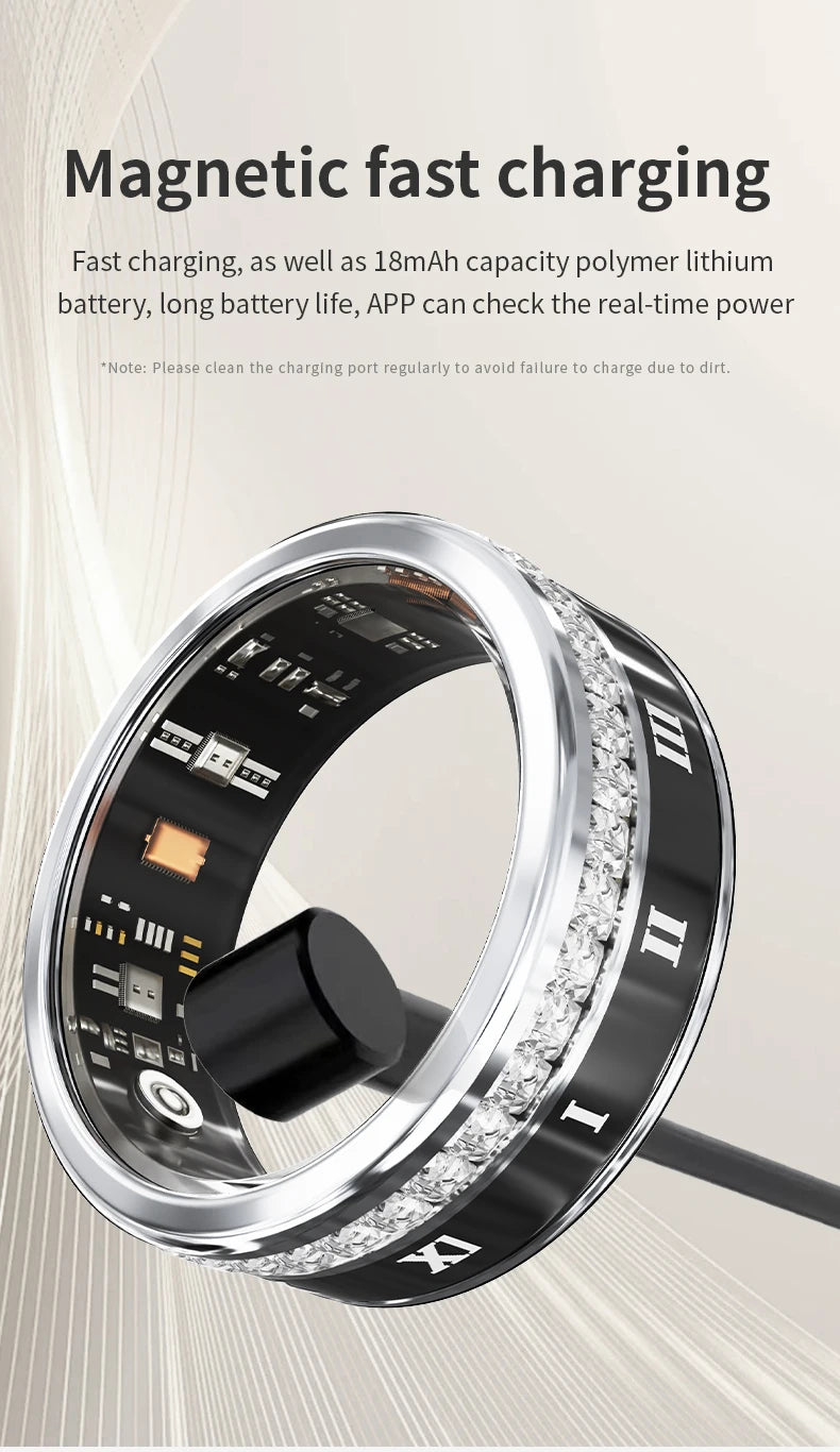Diamond Inlaid Smart Ring – Health & Fitness Tracker for iPhone/Android
