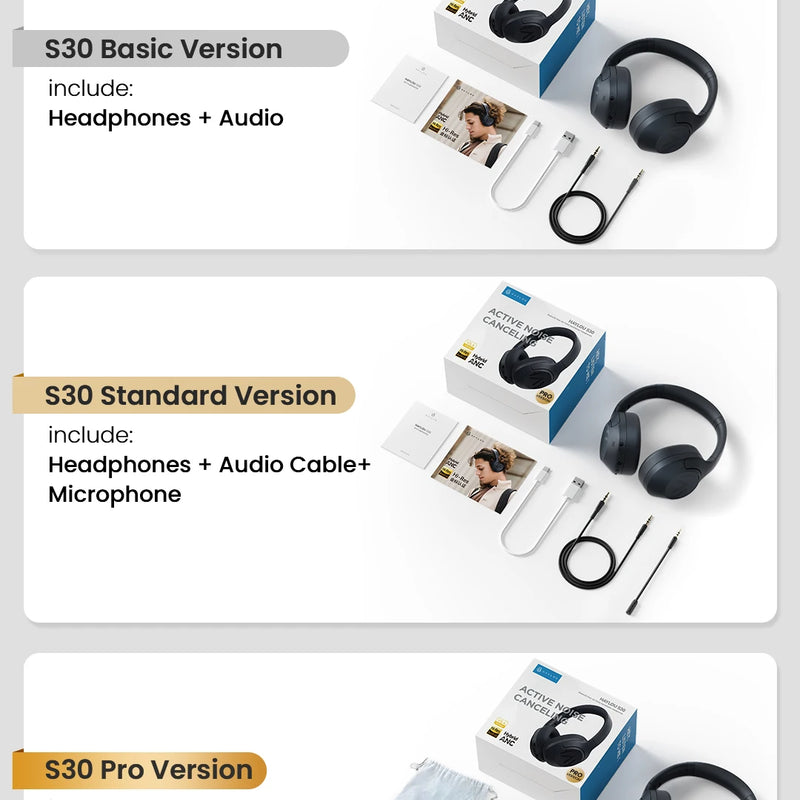 HAYLOU S30 Wireless Bluetooth 5.4 Headphones with ANC & 80H Playtime